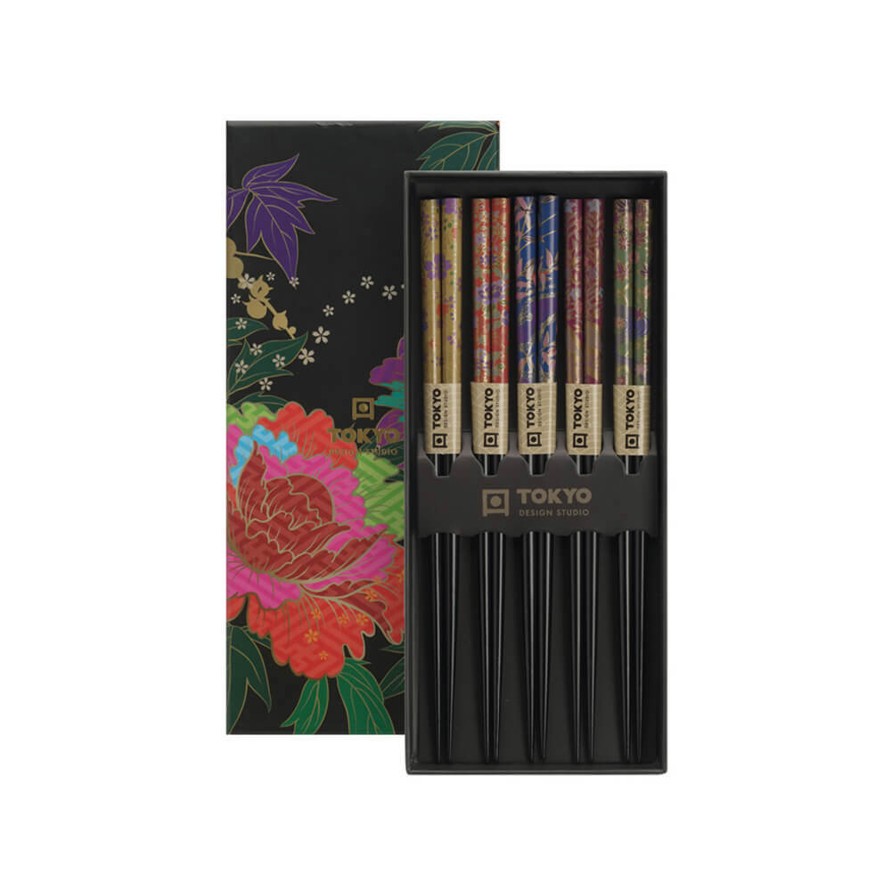 Tokyo Design Studio Peony Floral Set of 5 Chopsticks Giftset